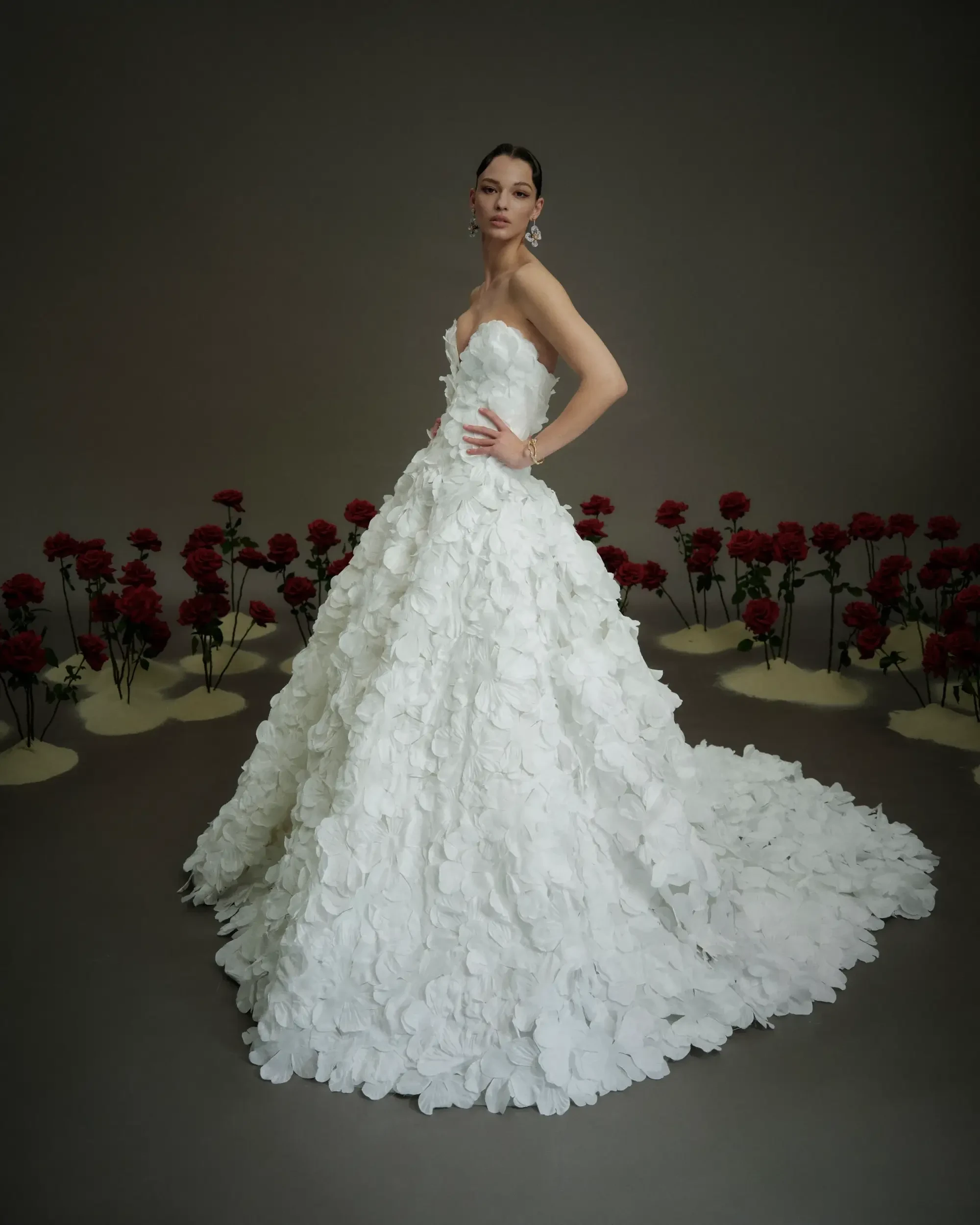 Model wearing a Nicole and Felicia gown