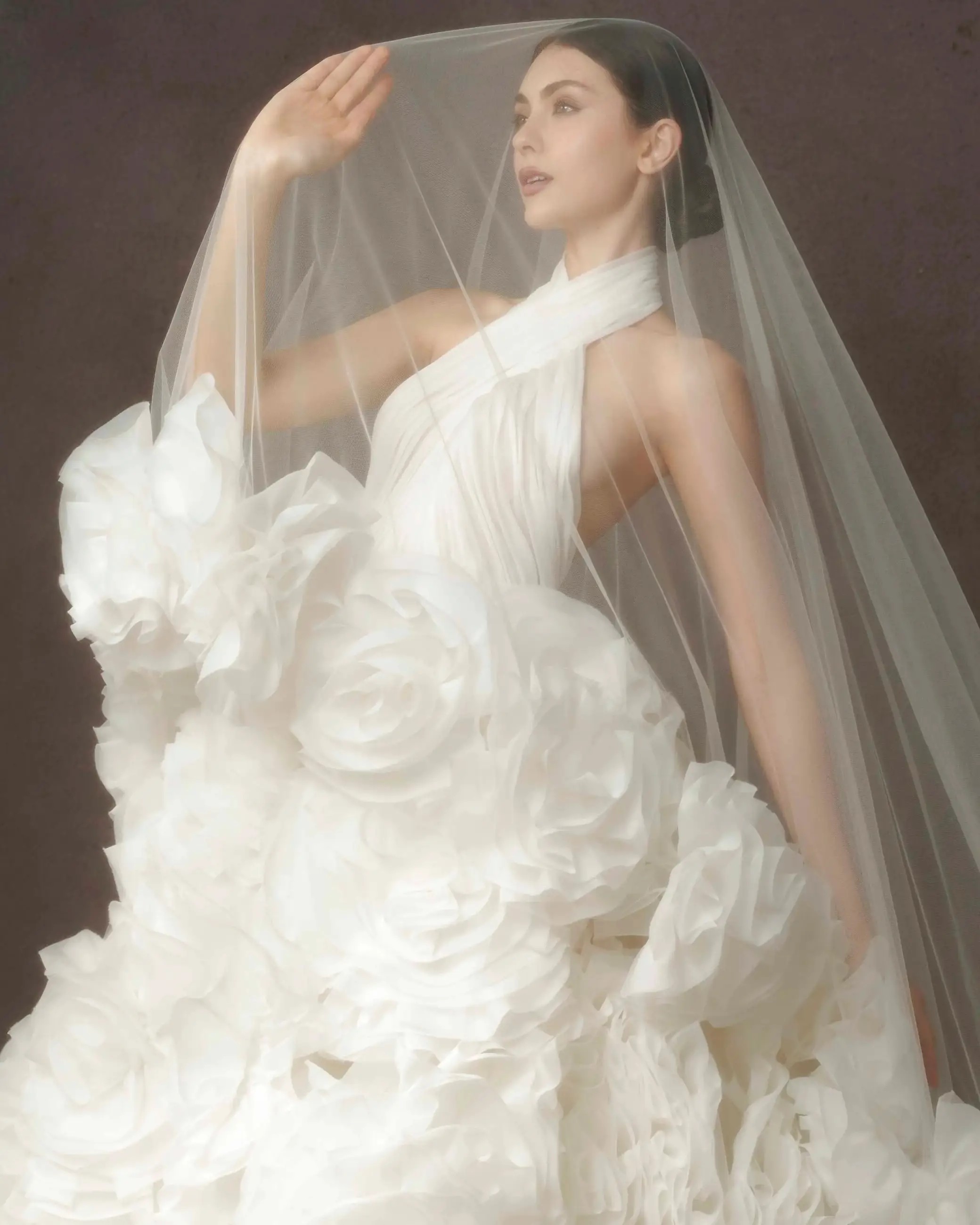 Model wearing a Nicole and Felicia gown