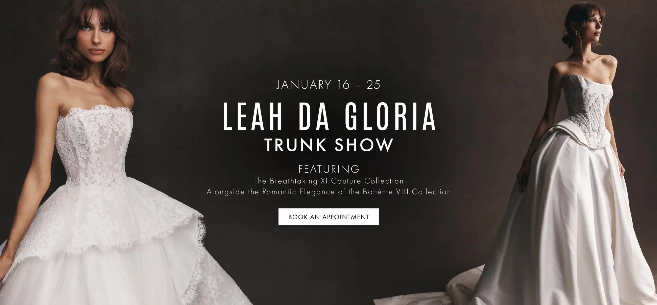Leah Da Gloria trunk show banner